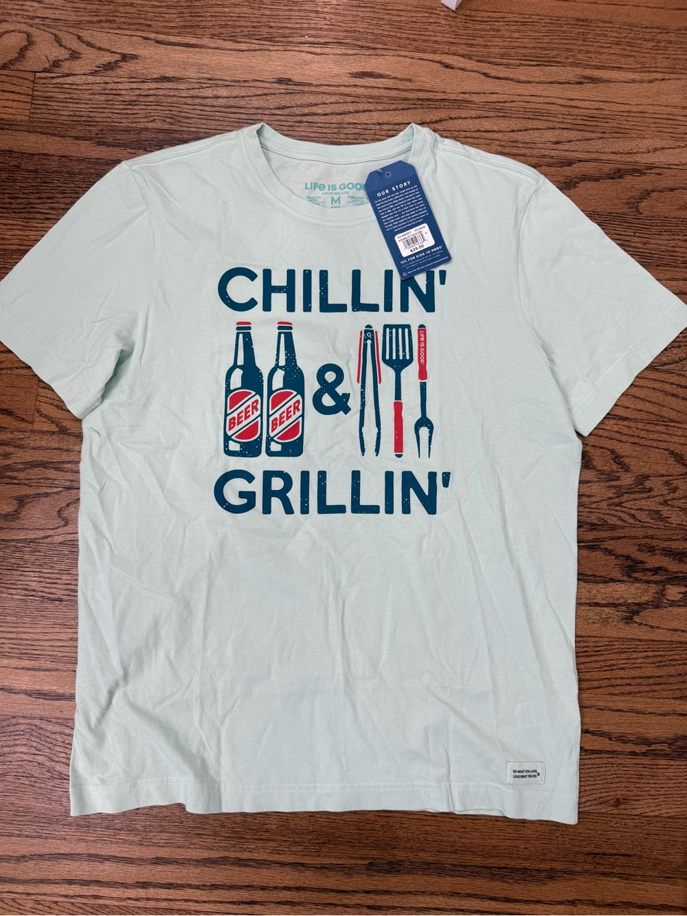 NWT Life is Good Men’s Chillin' & Grillin' Graphic Tee - Light Mint